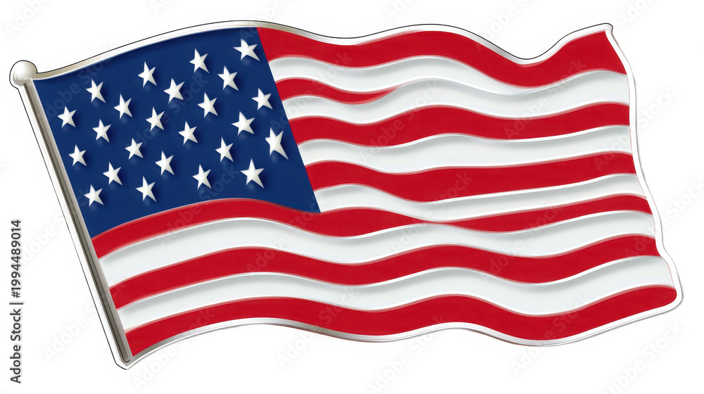 Fototapeta premium Waving United States of America Flag Lapel Pin Style Isolated on White Background