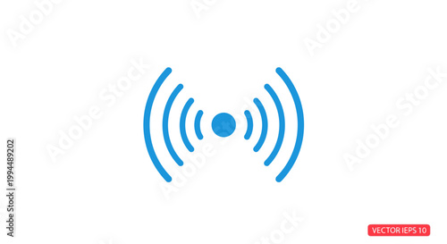 Blue wireless signal icon symbol.