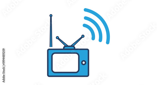 Blue Television Broadcasting Signal Icon.