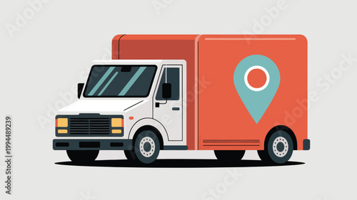 Logistics Delivery Truck with GPS Location Pin Icon for Transportation and Supply Chain Management