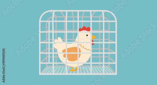 Cartoon chicken in a cage.