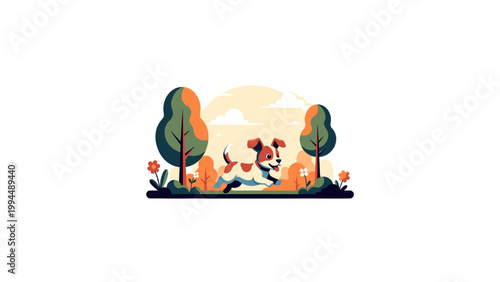 flat vector illustration of playful dogs in a garden