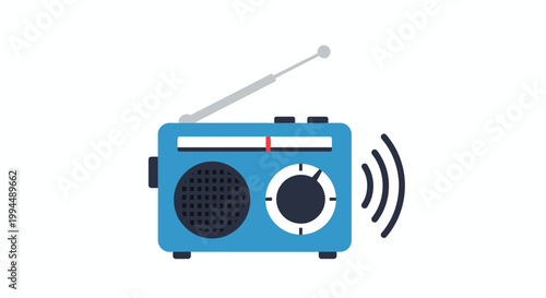 Vintage blue radio with antennae.