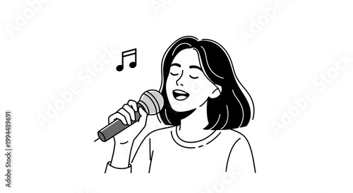 Woman singing into a microphone.