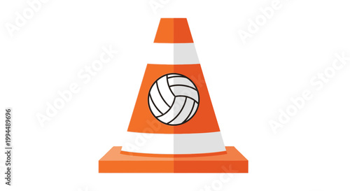 Volleyball on traffic cone illustration.
