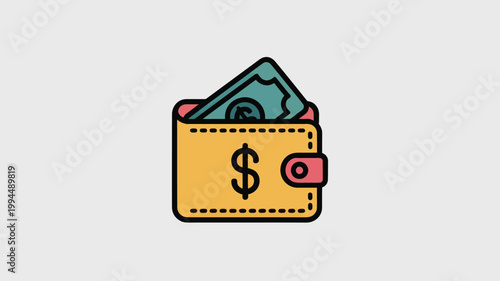 Yellow Wallet with Dollar Bill Vector for Finance, Banking, and Personal Wealth Management Concepts