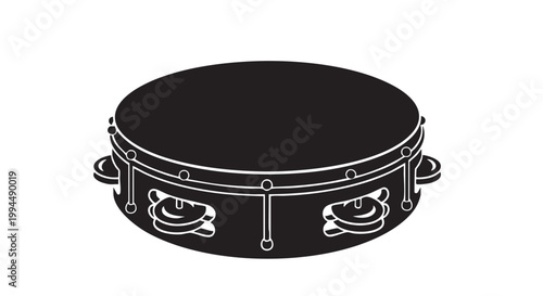 Tambourine instrument with jingles and frame side view musical percussion for rhythm and beats.