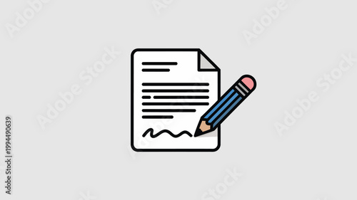 Business Document Writing Vector With Pencil On Paper For Education And Contract Signing Concept
