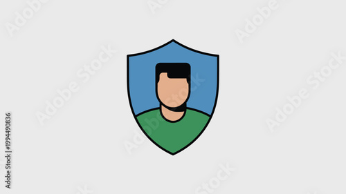Cyber Security User Protection Icon with Blue Shield for Data Privacy and Personal Safety Concepts