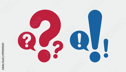 Red question marks and blue exclamation marks on light gray background speech bubbles vector illustration isolated on white background