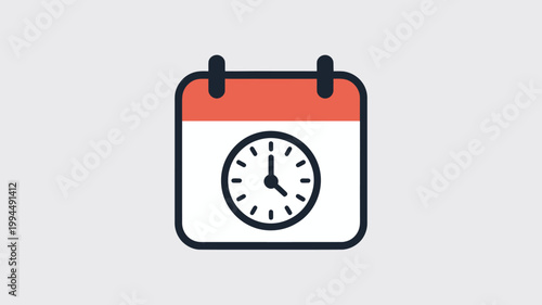 Time Management Calendar Icon with Clock for Scheduling and Productivity Planning Minimalist Vector