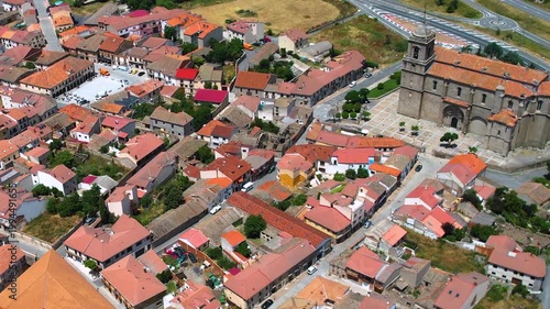 A panoramic aerial view of the old town and city Villacastín in the country of spain on a sunny summer noon.