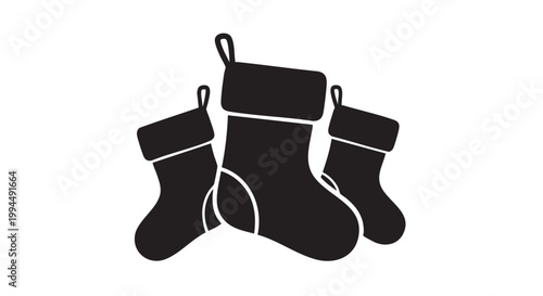 Christmas stockings silhouette group for winter holiday celebration and festive tradition decoration.
