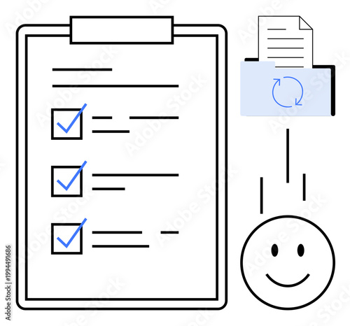 Productivity concept. Checklist highlights task management and goal tracking. Productivity improves planning, organization, and workflow. For project management, personal organization, teamwork