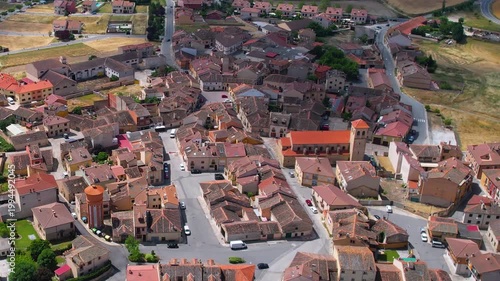 A panoramic aerial view of the old town and city Zamarramala in the country of spain on a sunny summer noon.