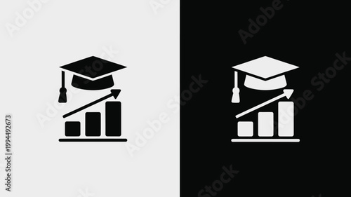 Graduation Cap Icons With Growing Graph For Education And Success Concepts