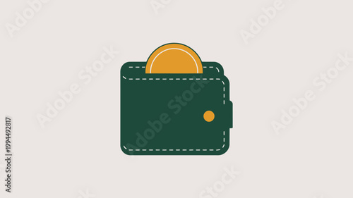 Financial Security Green Wallet Icon with Gold Coin for Wealth Management and Savings Concept