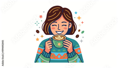 Woman enjoying a warm cup of coffee.
