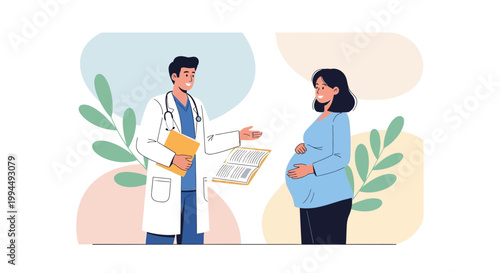 Doctor Consults Pregnant Woman, Discussing Health and Pregnancy Care