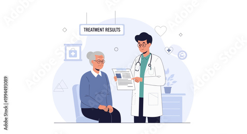 Doctor Discussing Treatment Results with Elderly Patient in Clinic