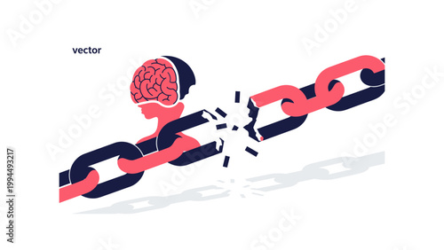 Human Head Breaking Chain Vector Illustration