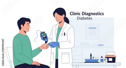 Doctor performing diabetes blood test on patient in clinic diagnostics setting