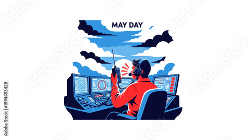May Day Control Room Celebration Vector Illustration