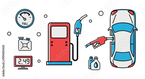 Gas pump nozzle fueling a car.