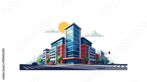 modern cityscape with buildings and sunny sky