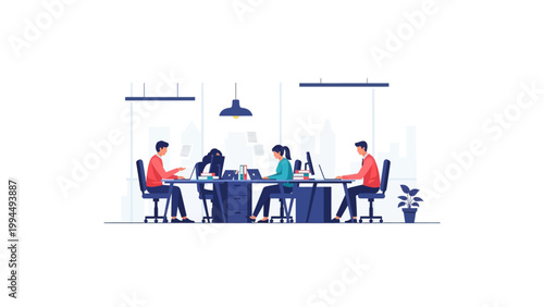 office workers collaborating in a modern workspace