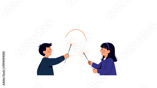 people celebrating with sparklers in vector illustration