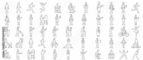 A collection of various human activities and hobbies icons.