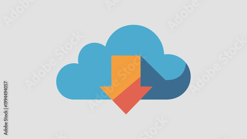 Cloud Storage Icon With Orange Download Arrow For Data Transfer Concepts