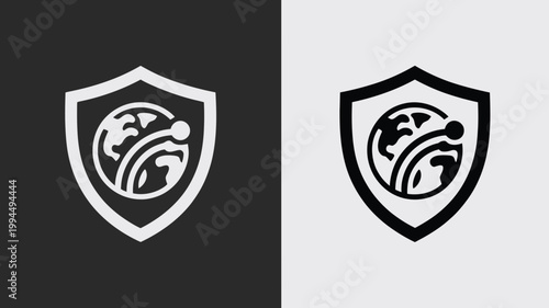 Shield Logo With Abstract Design On Black And White Backgrounds For Security Concepts