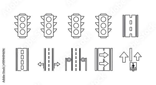 Traffic light and road signs icons.