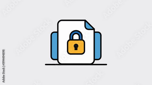 Secure Document Icon With Lock Symbol On White Background For Data Protection Concepts
