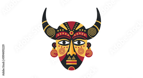 Decorative tribal bull head mask design.