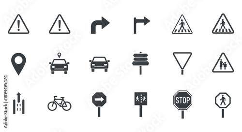 Road traffic signs and symbols icons.