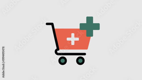 Shopping Cart with Medical Cross Symbol for Healthcare and Pharmacy Concepts