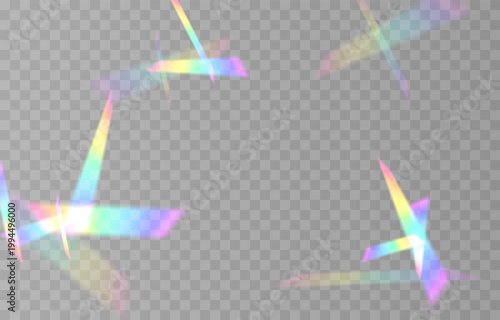 Falling holographic confetti. Shiny rainbow confetti PNG. Falling streamers or tinsel on an isolated transparent background.