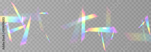 Falling holographic confetti. Shiny rainbow confetti PNG. Falling streamers or tinsel on an isolated transparent background.