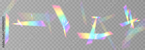 Falling holographic confetti. Shiny rainbow confetti PNG. Falling streamers or tinsel on an isolated transparent background.
