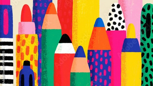 Multi-colored Pencils with Animal Print Designs, Vivid Hues and Dots