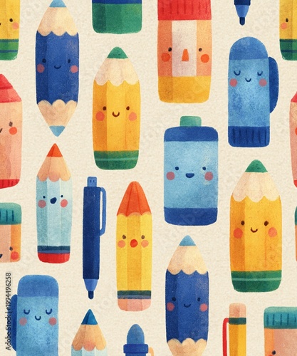 Vintage-Style Illustration of Colorful Pencils and Crayons