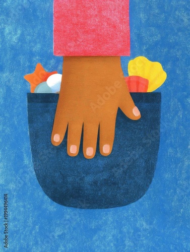 Colorful Children's Book Illustration - Cartoon Character Holding a Basket of Toys