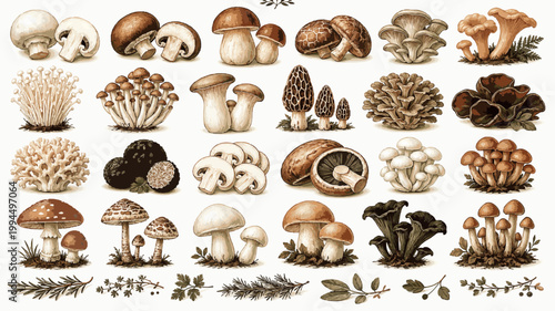 Mushrooms Pack. Edible Mushroom Collection