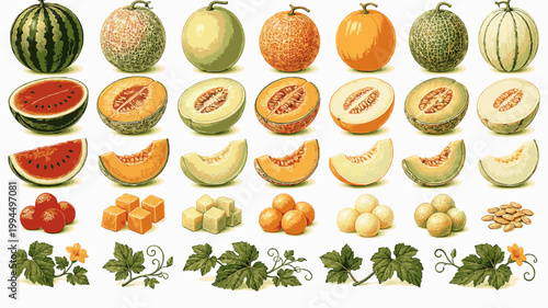 Melons Pack. Watermelon and Cantaloupe Collection