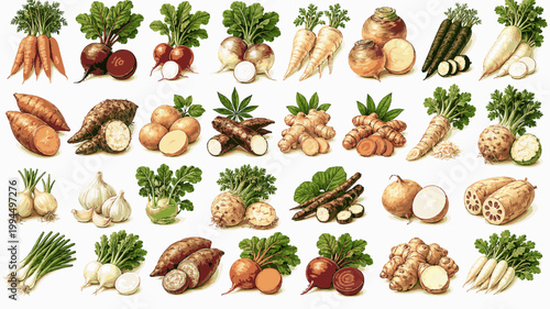 Root Vegetables Pack. Fresh Farm Root Crops