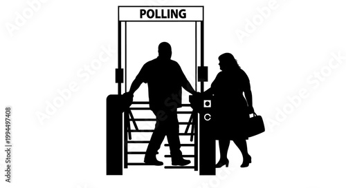 Silhouette of Voters Entering Polling Place for Election Day.