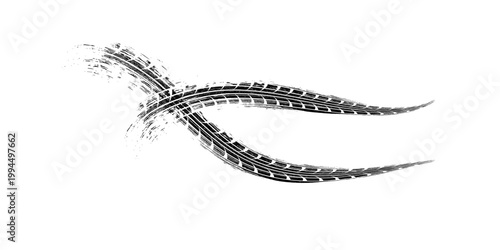 Tire trace track. Abstract wheels braking distances, tread silhouettes brushes. Isolated car or motorcycles vector trails. Tire vehicle, road track rubber, transportation texture